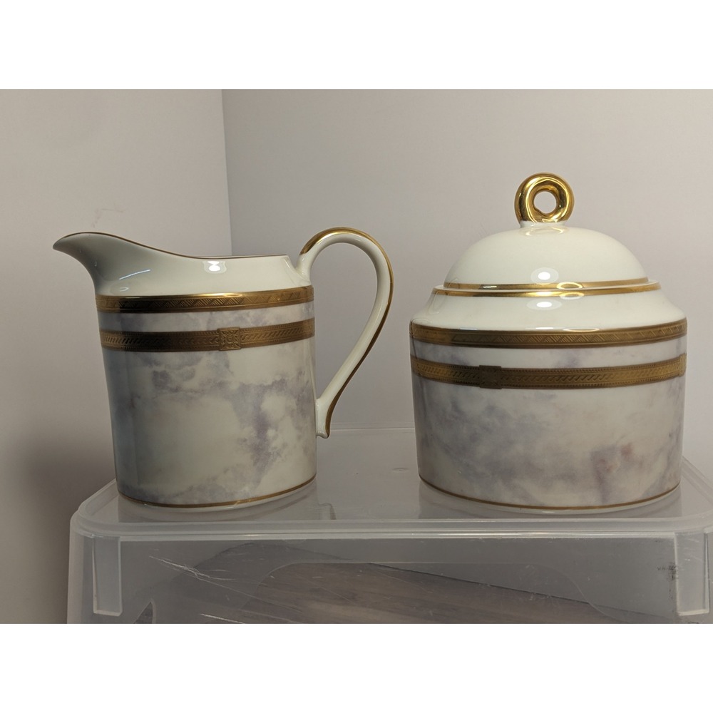 Mikasa Fine China Ivory Florentine L2210 Japan Sugar and Creamer Set Gold Rim